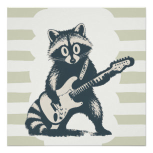 Grappige wasbeer die elektrische gitaar speelt perfect poster