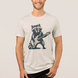 Grappige wasbeer die elektrische gitaar speelt Tri-Blend shirt