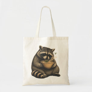 Grappige wasbeer die hete soep drinkt tote bag