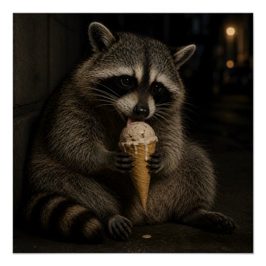 Grappige wasbeer die ijs eet perfect poster (Voorkant)