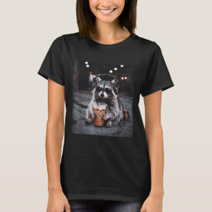Grappige wasbeer die ijs-koffie drinkt dier meme m t-shirt
