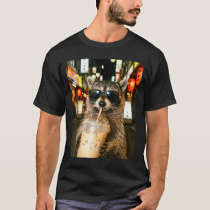 Grappige wasbeer die ijskoffie drinkt mannen vrouw t-shirt