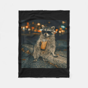 Grappige wasbeer die ijskoude koffie drinkt dier m fleece deken