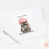 Grappige wasbeer dier blazen kussen Bookplate kuns Vierkante Sticker (Envelop)