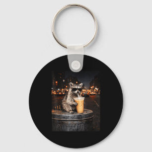 Grappige wasbeer drinkt ijskoude koffie dier meme sleutelhanger