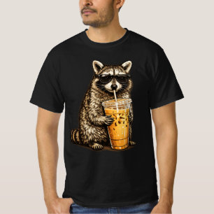 Grappige Wasbeer Drinkt IJskoude Koffie — Retro Di T-shirt