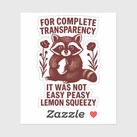 Grappige Wasbeer Easy Peasy Lemon Squeezy Sticker (Vel)