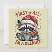 Grappige Wasbeer Eerst en vooral ben ik een feeste Feestdagenkaart (Voorkant)