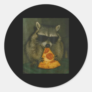 Grappige Wasbeer Eet Pizza Dieren Meme Mannen Vrou Ronde Sticker