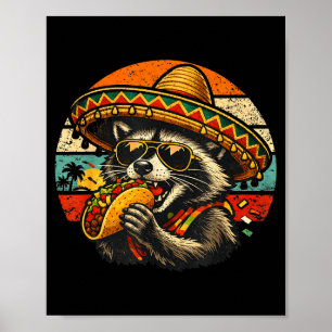 Grappige Wasbeer Eet Taco Retro Sombrero Grafische Poster