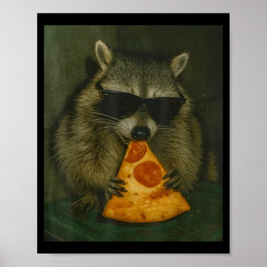 Grappige wasbeer eet Zza dier meme mannen vrouwen Poster (Voorkant)