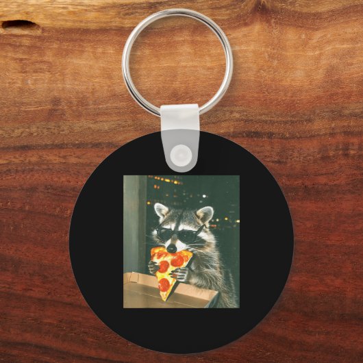 Grappige Wasbeer Eet Zza Dier Meme Mannen Vrouwen  Sleutelhanger (Voorkant)