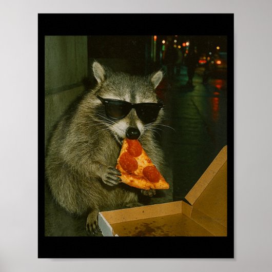Grappige Wasbeer Eet Zza Dier Meme Poster (Voorkant)