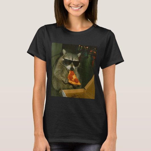 Grappige wasbeer eet Zza dier meme T-shirt (Voorkant)