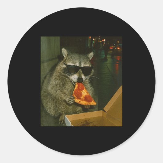 Grappige Wasbeer Eet Zza Dieren Meme Ronde Sticker (Voorkant)