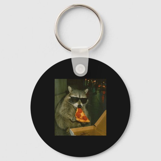 Grappige Wasbeer Eet Zza Dieren Meme Sleutelhanger (Voorkant)