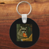 Grappige Wasbeer Eet Zza Dieren Meme Sleutelhanger (Voorkant)