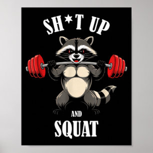 Grappige Wasbeer Fitness Squat Workout Gewichtheff Poster