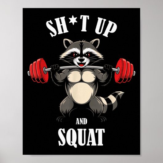 Grappige Wasbeer Fitness Squat Workout Gewichtheff Poster (Voorkant)