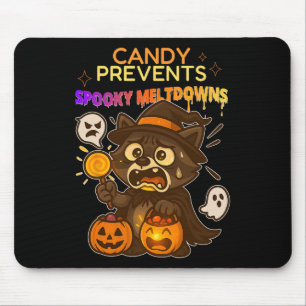 Grappige wasbeer Halloween Snoep Meltdown voor kin Muismat