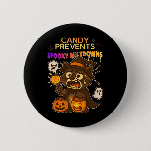 Grappige wasbeer Halloween Snoep Meltdown voor kin Ronde Button 5,7 Cm