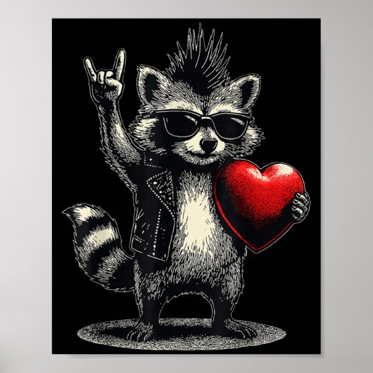Grappige Wasbeer Hart Punk Rock Valentijnsdag Mann Poster (Voorkant)