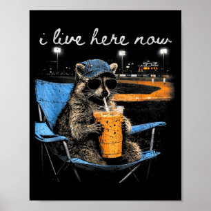 Grappige Wasbeer Honkbalveld Baseballveld Ik woon Poster