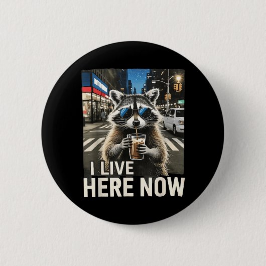 Grappige Wasbeer Iced Coffee Live Hier Stad Afval Ronde Button 5,7 Cm (Voorkant)
