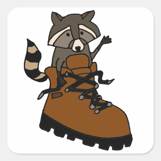 Grappige wasbeer in wandelschoen vierkante sticker (Voorkant)