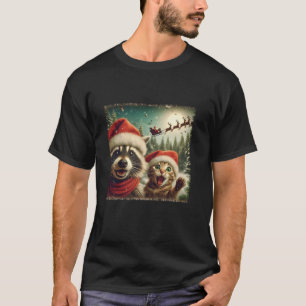 Grappige wasbeer kat selfie met Santa's Sleigh Wei T-shirt