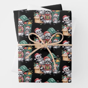 Grappige Wasbeer Kerst Opossum & Straatkatten Inpakpapier Vel