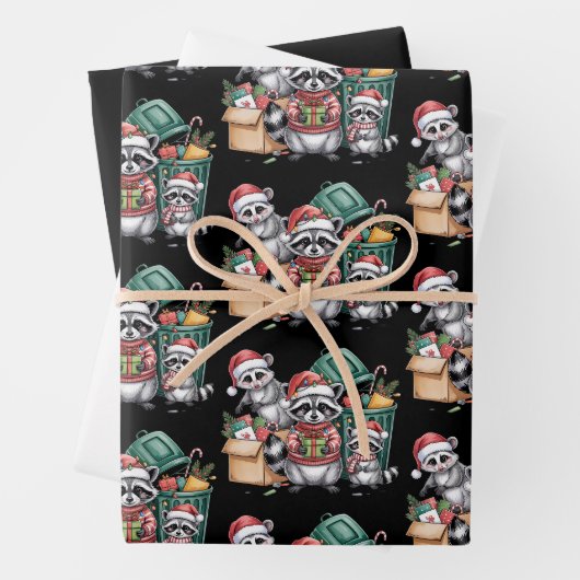 Grappige Wasbeer Kerst Opossum & Straatkatten Inpakpapier Vel (In situ)