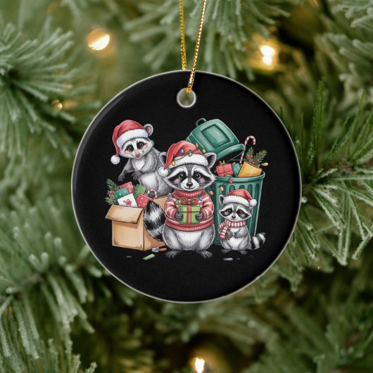 Grappige Wasbeer Kerst Opossum & Straatkatten Keramisch Ornament (Boom)
