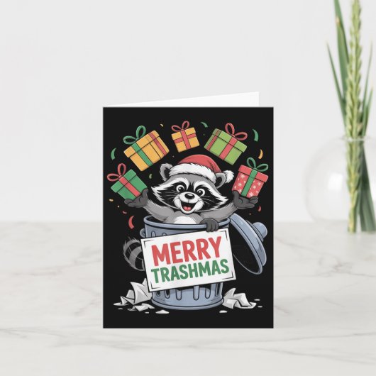 Grappige Wasbeer Kerst Prullenbak Panda Kerst Mis Kaart (Voorkant)