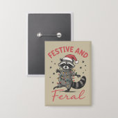 Grappige Wasbeer Kerst Verwilderde Meme Xmas  Button (Voorkant / Achterkant)