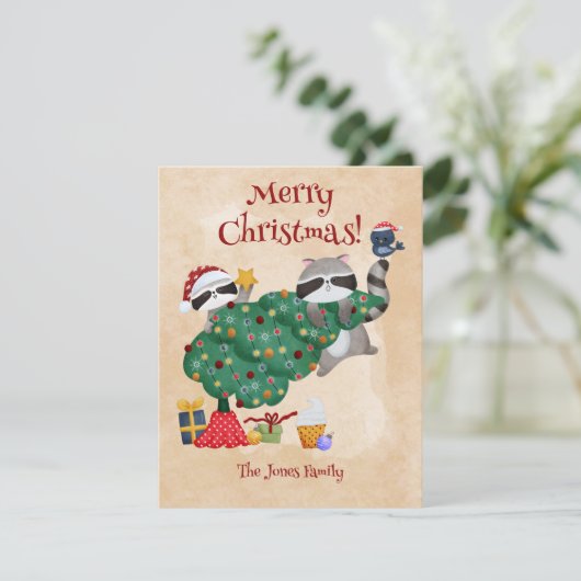 Grappige wasbeer Kerstmis Feestdagenkaart (Staand voorkant)