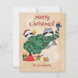 Grappige wasbeer Kerstmis Feestdagenkaart