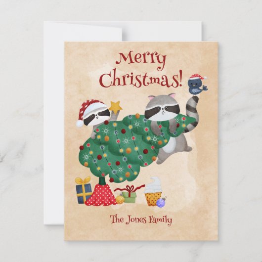 Grappige wasbeer Kerstmis Feestdagenkaart (Voorkant)