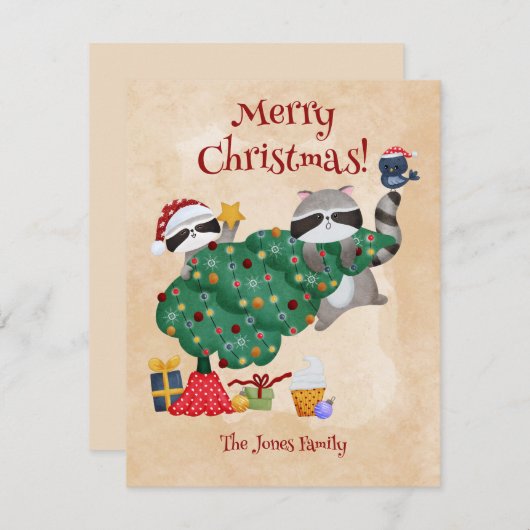 Grappige wasbeer Kerstmis Feestdagenkaart (Voorkant / Achterkant)