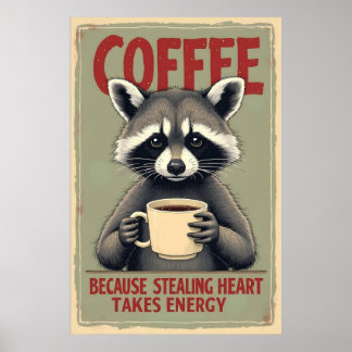 Grappige wasbeer koffie kunst poster