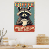 Grappige wasbeer koffie kunst poster (Keuken)
