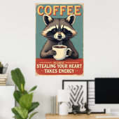Grappige wasbeer koffie kunst poster (Thuiskantoor)