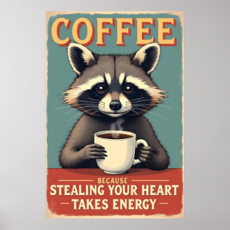 Grappige wasbeer koffie kunst poster