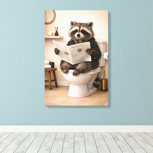 Grappige Wasbeer Leest Krant Badkamer Humor Canvas Afdruk (Insitu (Houten vloer))