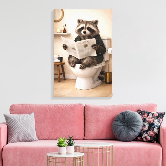 Grappige Wasbeer Leest Krant Badkamer Humor Canvas Afdruk (Insitu (Woonkamer))
