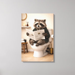 Grappige Wasbeer Leest Krant Badkamer Humor Canvas Afdruk