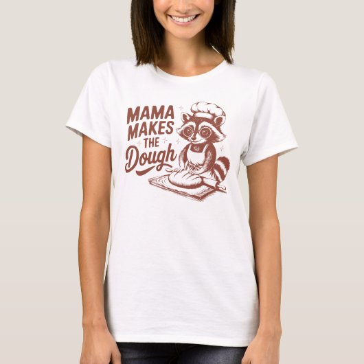Grappige wasbeer Mama maakt het deeg bakken T-shirt (Voorkant)