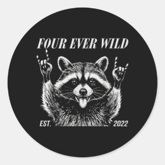 Grappige Wasbeer Meme Vier Wilde 4e Verjaardag Kin Ronde Sticker