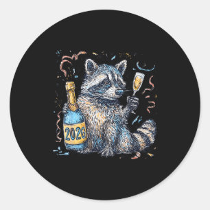 Grappige Wasbeer Met Champagne Disco Bal Nieuwjaar Ronde Sticker