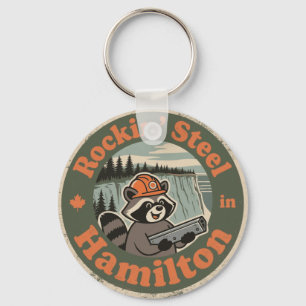 Grappige Wasbeer Mountie Rockin’ Steel in Hamilton Sleutelhanger